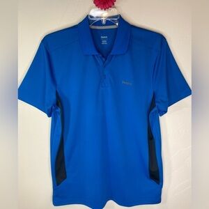 Reebok~Sky Blue Polo Shirt~Short Sleeves~Black Side Panel Detail~Size L